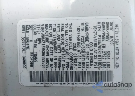 2009 Nissan Murano Sl z USA, uszkodzony, nr VIN JN8AZ18WX9W152861